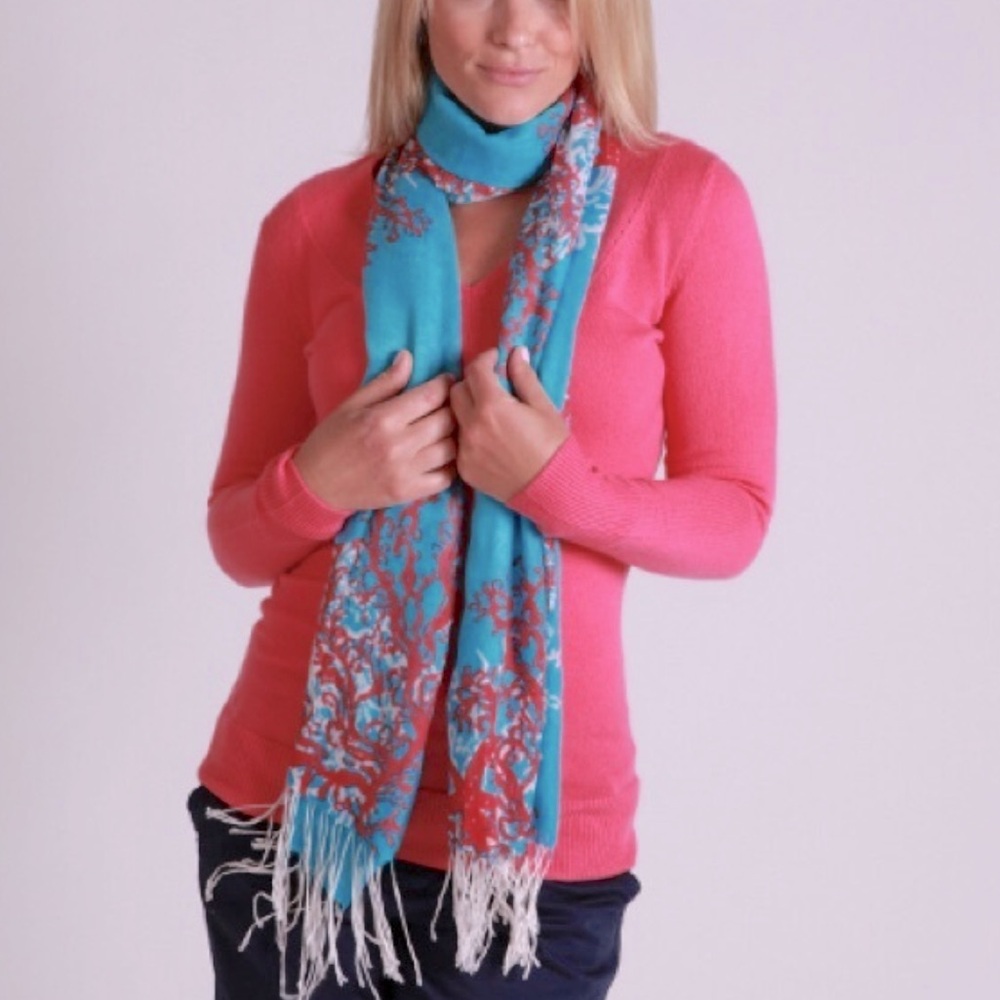 Lilly Pulitzer / Scarf / Coral Blue and Red Orange Scarf - Picture 6 of 8